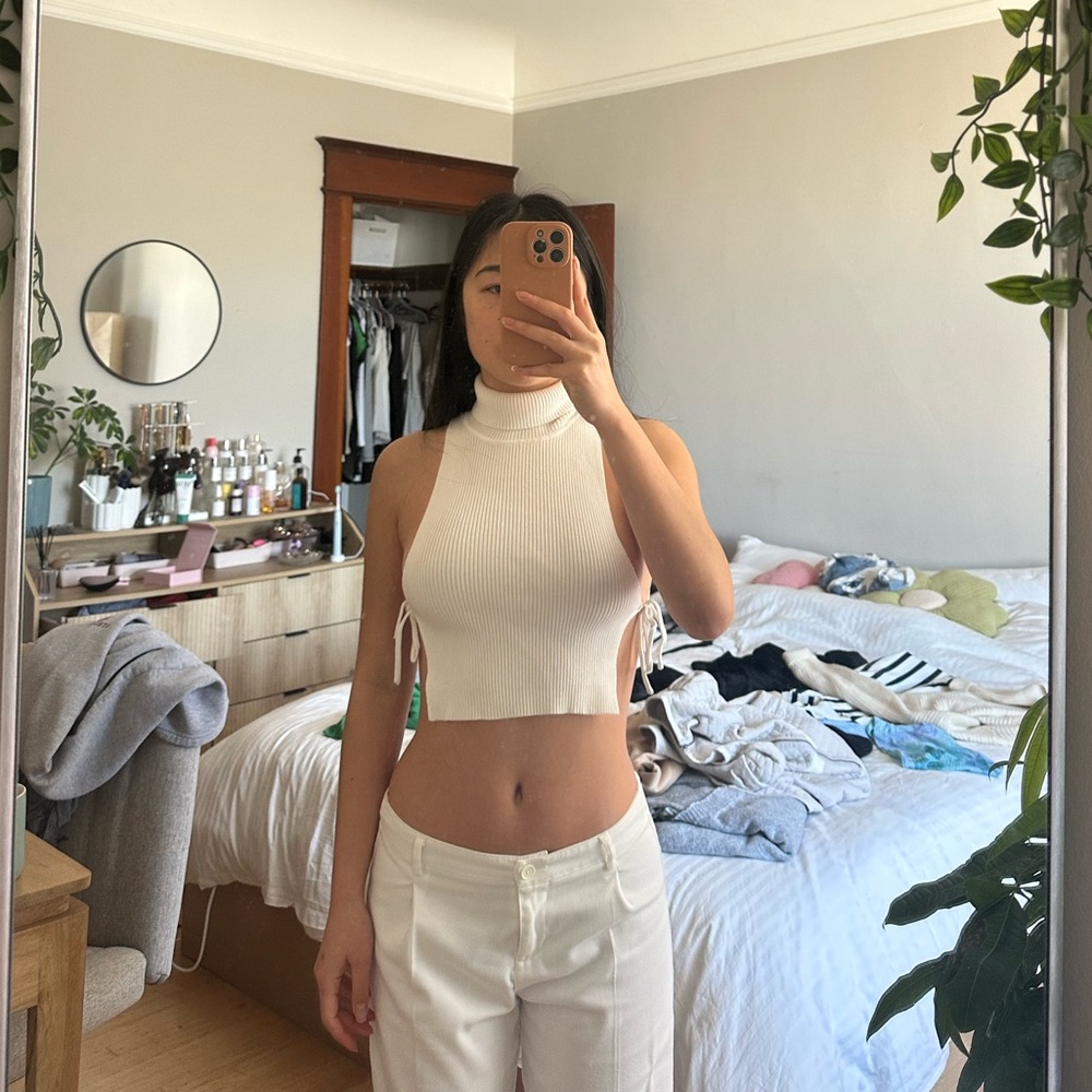 Edikted white knit mock neck crop top